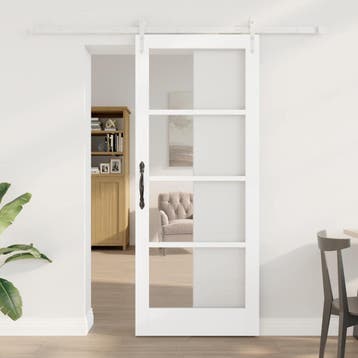 vidaXL Schuifdeur 83 x 202 cm Massief grenenhout en glas Wit, Doe-het-zelf en Bouw, Verzenden, Nieuw