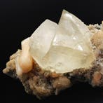 21 cm! CALCITE GEMINATA met ROZE STILBITE, INDIA Kristallen