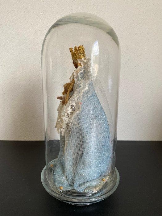 Beeld, Madonna met Kind - 38 cm - Was, Glas, Antiquités & Art, Antiquités | Livres & Manuscrits