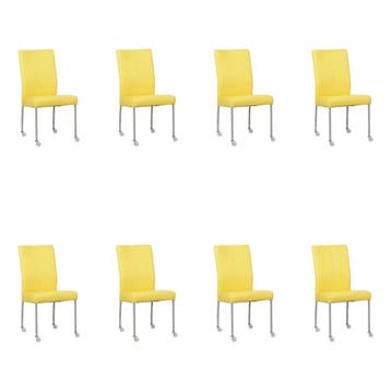 Set van 8 Leren eetkamerstoelen Comfort met wieltjes -, Ophalen of Verzenden
