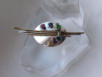 Zilver, Robijn - Saffier - Broche - Art Deco-stijl