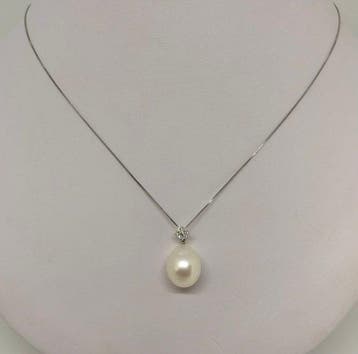 Collier avec pendentif FreshWater Drop Pearl - Or blanc 18K