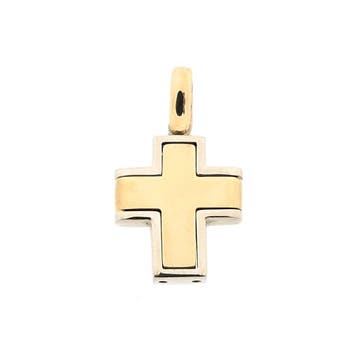 Bicolor gouden hanger van een kruis (Hanger of bedel), Handtassen en Accessoires, Bedels, Ophalen of Verzenden, Gebruikt, Goud
