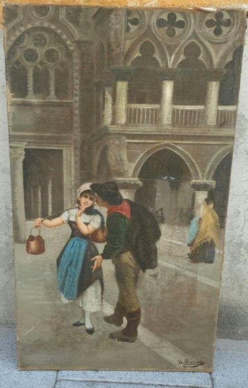 Italiaanse school (XIX) - Personajes en una plaza