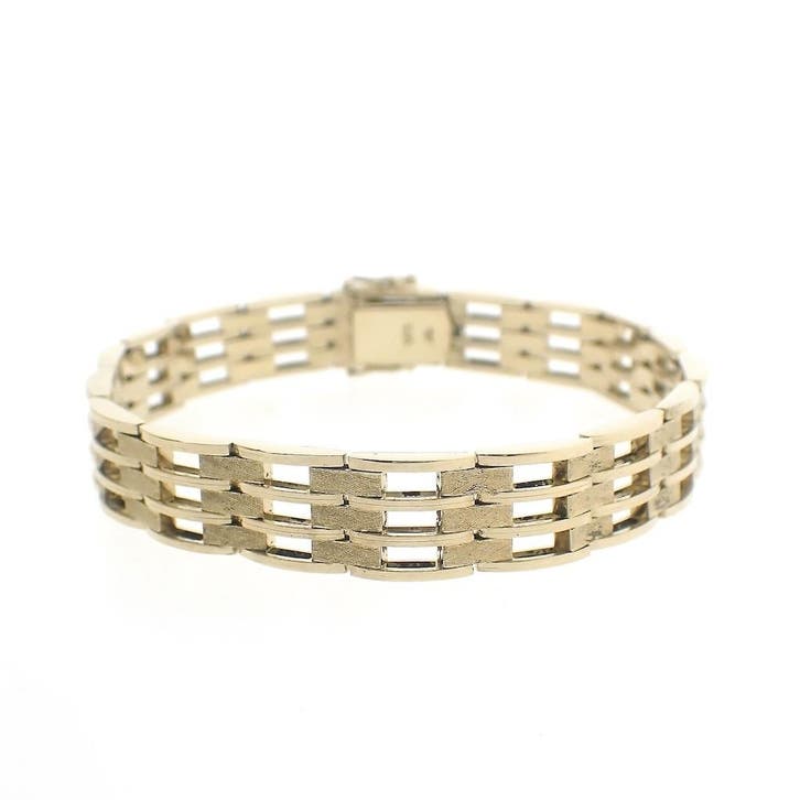 Gouden tankschakel armband (Schakelarmband), Handtassen en Accessoires, Armbanden, Goud, Gebruikt, Goud, Ophalen of Verzenden