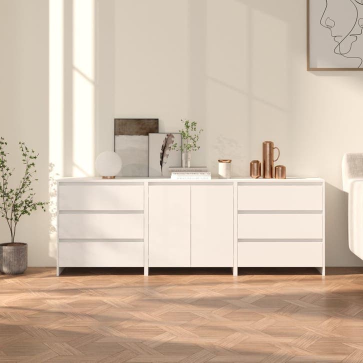 vidaXL 3 st Dressoirs bewerkt hout wit, Huis en Inrichting, Kasten | Dressoirs, Nieuw, Verzenden