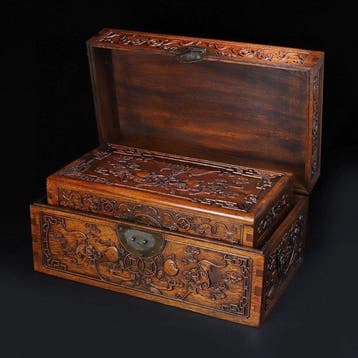 Doos (2) - Hout - Handgesneden Chinees peer