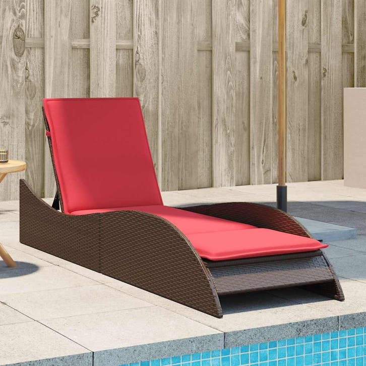 vidaXL Ligbed met kussen bruin 60x205x73 cm poly rattan, Tuin en Terras, Ligbedden, Nieuw, Verzenden