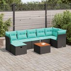 vidaXL 8-delige Loungeset met kussens poly rattan zwart, Verzenden, Loungeset