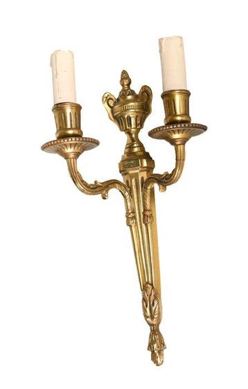 Prachtige antieke geelkoperen Empire applique / wandlamp,