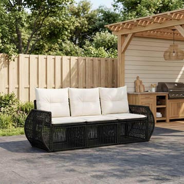 vidaXL Tuinbank Set 3 st Zwart en Crème Wit poly rattan, Verzenden