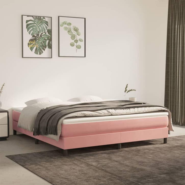 vidaXL Boxspring bed fluweel roze 160x200 cm, Huis en Inrichting, Slaapkamer | Bedden, Nieuw, Verzenden