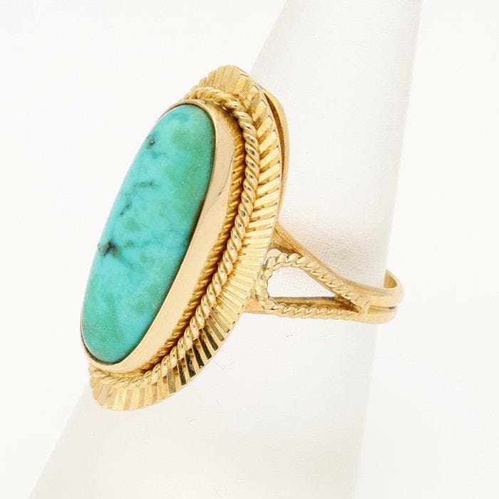 Bague - 18 carats Or jaune Turquoise, Handtassen en Accessoires, Ringen