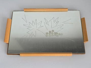 Vintage Art Déco – niemiecka taca lustrzana z grawerowanym, Antiquités & Art