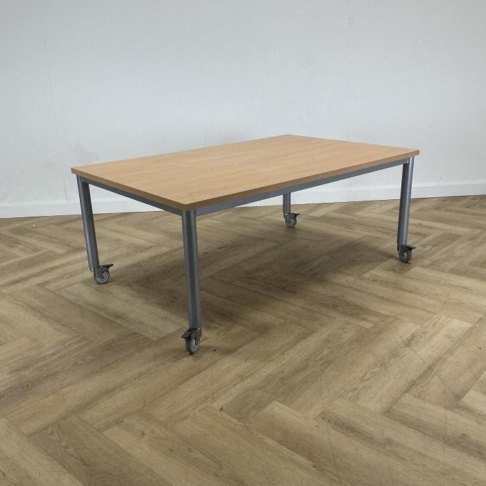 Klassehout verrijdbare schooltafel (hxbxd) 58x140x92 cm,, Huis en Inrichting, Tafelonderdelen, Gebruikt