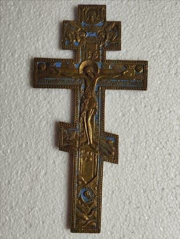 Crucifix - brons,emaille - 1800-1850, Antiek en Kunst