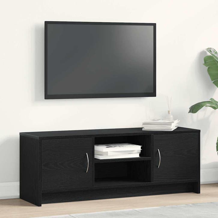 vidaXL TV-meubel Zwart Eiken 102x30x37,5 cm Engineered Wood, Huis en Inrichting, Kasten |Televisiemeubels, Nieuw, Verzenden