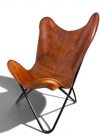 Fauteuil - Vlinderstoel - Leder, Metaal - Vlinderstoel -