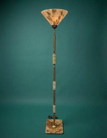 Staande lamp - Brons, melkglazen - Vintage torchère