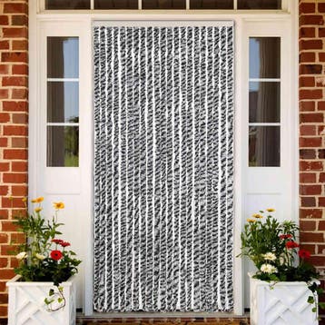 vidaXL Vliegengordijn 90x200 cm chenille grijs en zwart-wit, Verzenden, Nieuw