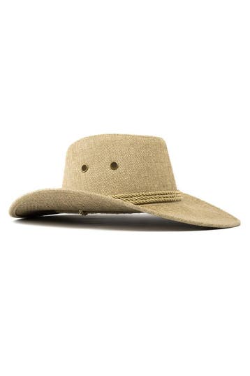 KIMU® Cowboyhoed Taupe Flax Lichtgewicht Bruine Linnen Cowbo, Ophalen of Verzenden, Nieuw
