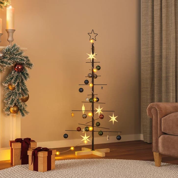 vidaXL Kerstdecoratie kerstboom met houten basis 120 cm, Diversen, Kerst, Nieuw, Verzenden