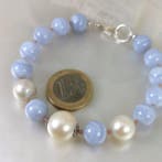 Bracelet Argent Perle - Calcédoine - SSP 11x13 mm