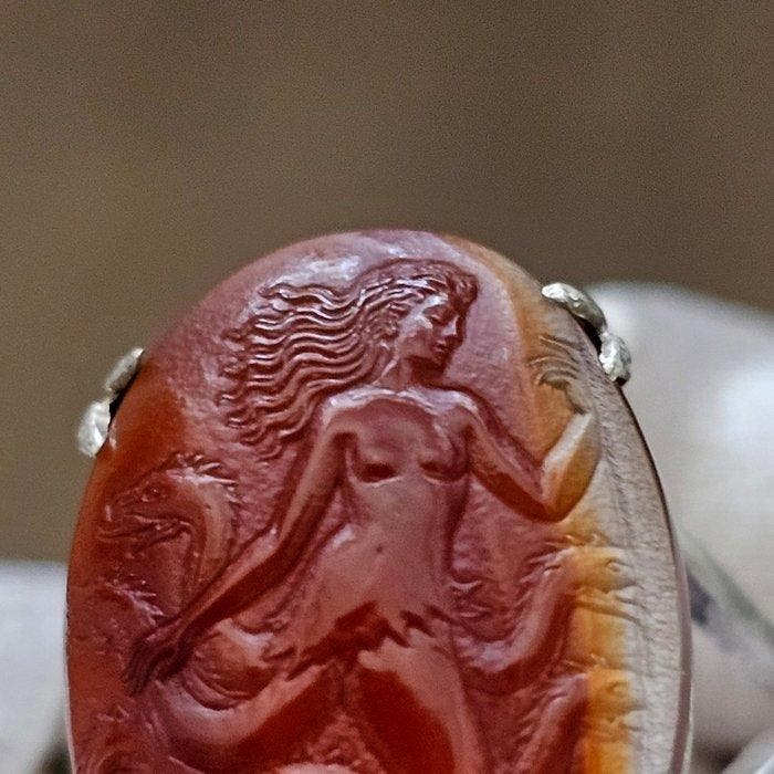 Sans prix de réserve - Bague Argent, Bague camée en, Handtassen en Accessoires, Ringen
