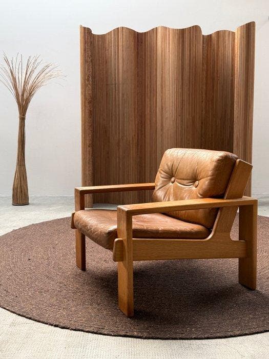 Asko - Esko Pajamies - Fauteuil - Bonanza - Eik, Leder, Antiek en Kunst, Antiek | Meubels | Stoelen en Sofa's