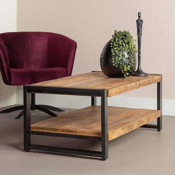 Salontafel Mangohout Britt 110 Dubbele Laag cm, Huis en Inrichting, Tafels | Salontafels, Nieuw, Overige houtsoorten, Overige vormen
