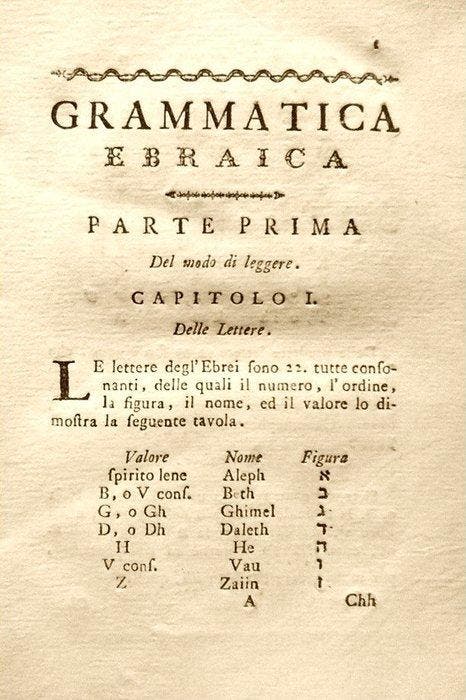 Mori Raffaello. - Grammatica Ebraica - 1787, Antiek en Kunst, Antiek | Boeken en Manuscripten
