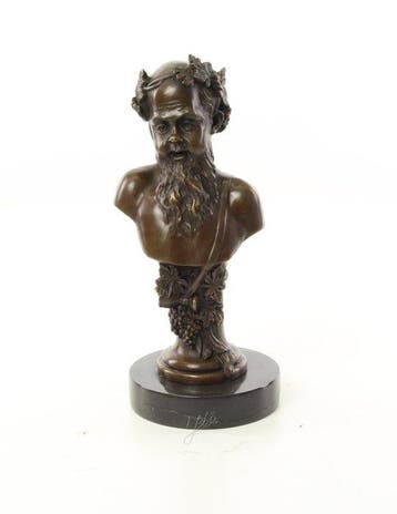 sculptuur, Naar H.Dumaige: Buste van Bacchus - 20 cm - Brons