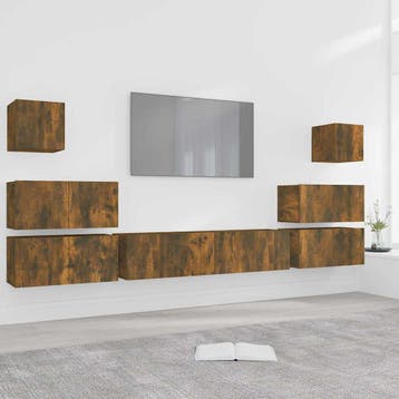 vidaXL 8-delige Tv-meubelset bewerkt hout gerookt, Verzenden, Nieuw