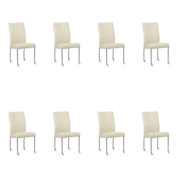 Set van 8 Leren eetkamerstoelen Comfort met wieltjes -, Ophalen of Verzenden, Nieuw, Leer, Eén