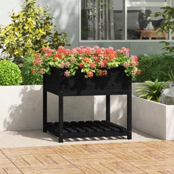 vidaXL Plantenbak met schap 82,5x82,5x81 cm massief, Tuin en Terras, Bloempotten, Verzenden, Nieuw