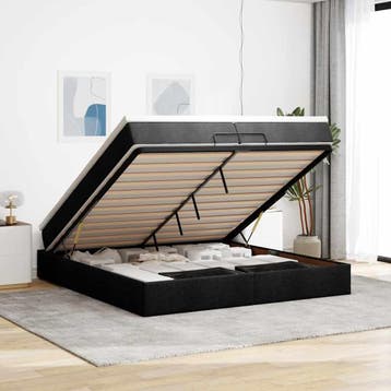 vidaXL Ottoman bed met matrassen 200x200cm stof zwart, Verzenden