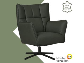 Leren draaifauteuil Lovely - Toledo Verde (donkergroen), Huis en Inrichting, Nieuw, Ophalen of Verzenden, 75 tot 100 cm, Eigentijds, Modern, Retro, Vintage