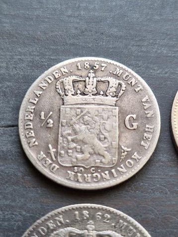 Nederland. Willem III. 1/2 Gulden 8 halve guldens 1857/1868, Postzegels en Munten