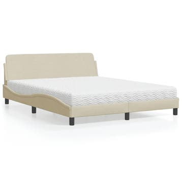 vidaXL Bed met matras Dover stof crèmekleurig 160x200 cm, Verzenden, Nieuw