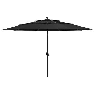 vidaXL Parasol 3-laags met aluminium paal 3,5 m zwart, Verzenden