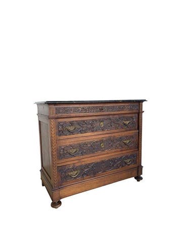 Ladekast - Walnoot, Hout, Messing, Marmer