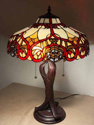 XXL Tiffany stijl tafellamp RUBY & GOLD GLOW lamp met 2