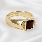 Zonder minimumprijs - Ring Verguld Granaat - Diamant - 18k, Nieuw