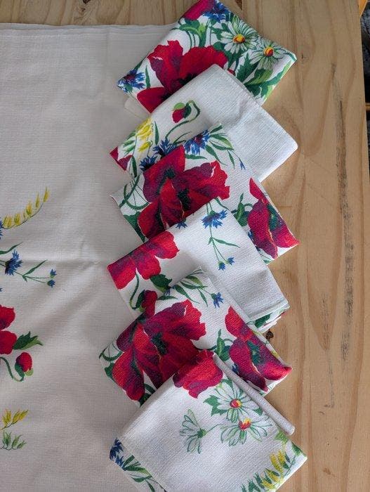 bloemig - Tafelkleed (7) - 130 cm - 120 cm - Vintage, Antiquités & Art, Tapis & Textile