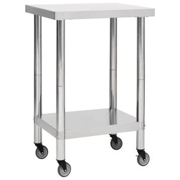 vidaXL Keukenwerktafel met wielen 60x60x85 cm roestvrij, Verzenden
