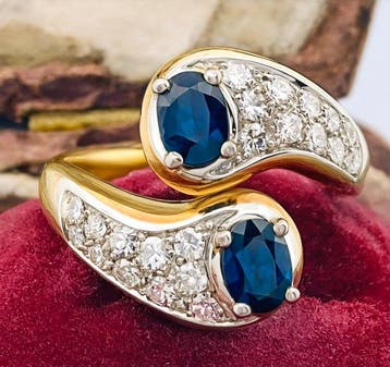 Bague - 18 carats Or jaune, Or blanc Saphir - Diamant, Bijoux, Sacs & Beauté