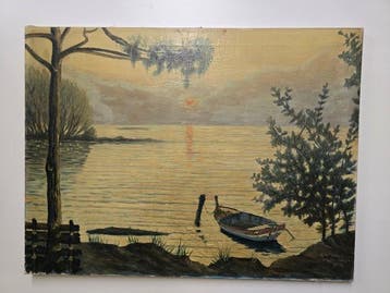 Anton Krockic (XX) - Boot bei Sonnenuntergang, Antiek en Kunst