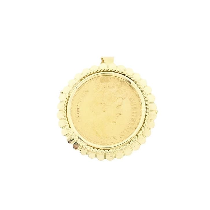Gouden broche/hanger van een gouden vijfje; Koningin Wilh..., Bijoux, Sacs & Beauté, Bracelets à breloques, Enlèvement ou Envoi