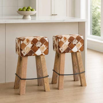 vidaXL Barkruk 2 st Bruin patchwork 44 x 33 x 74 cm Echt, Verzenden, Nieuw