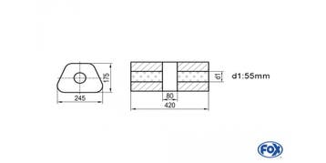 FOX Uni-geluiddemper trapeziumvormig zonder mof met kamer -, Auto-onderdelen, Verzenden, Nieuw